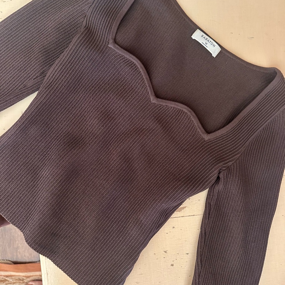Aritzia Brown Ribbed Long Sleeve Top
